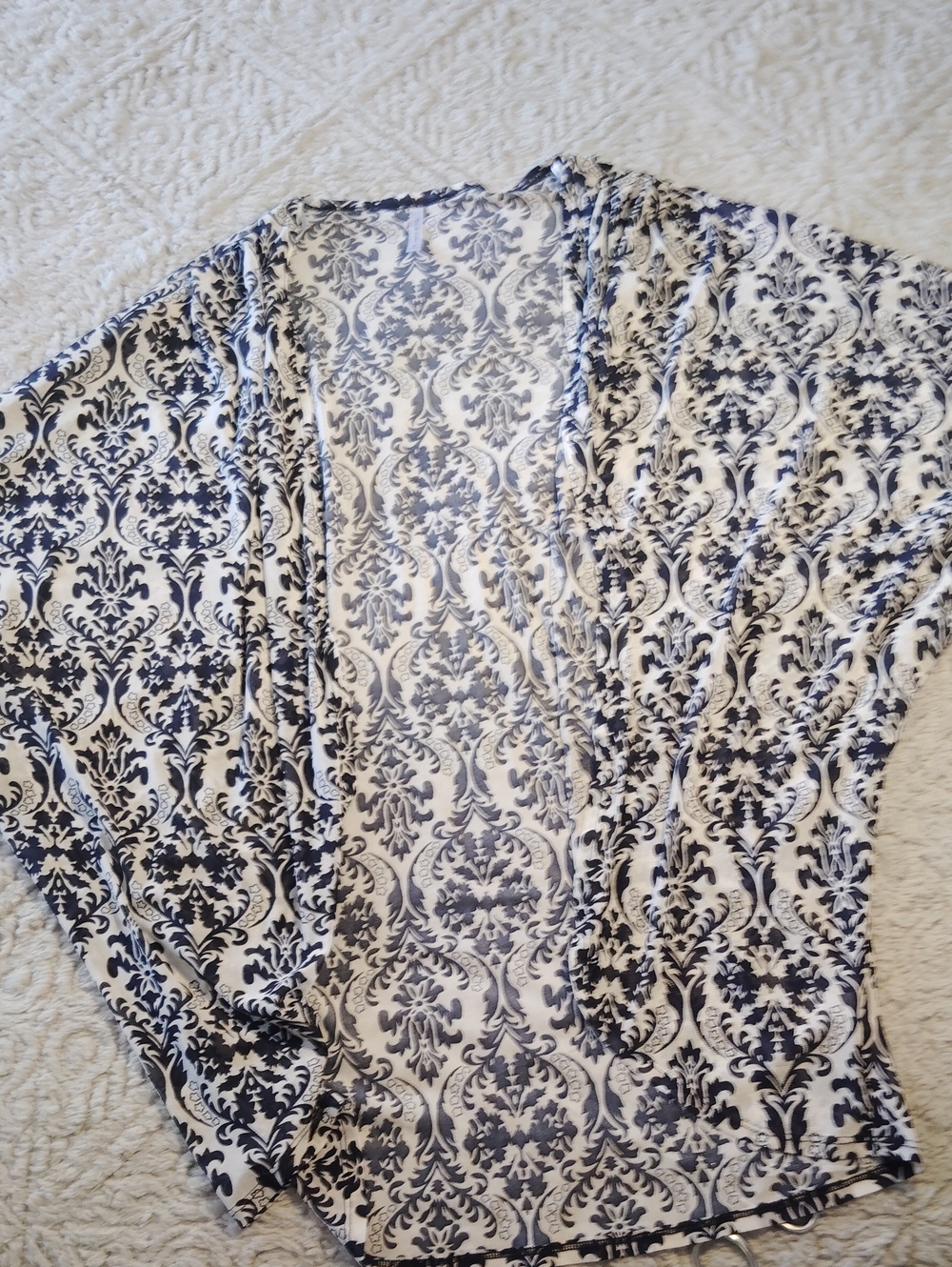 DNA couture Navy and White Open-Front Draped Cardigan